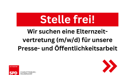 Grafik: Stellenausschreibung Elternzeit Öffentlichkeitsarbeit